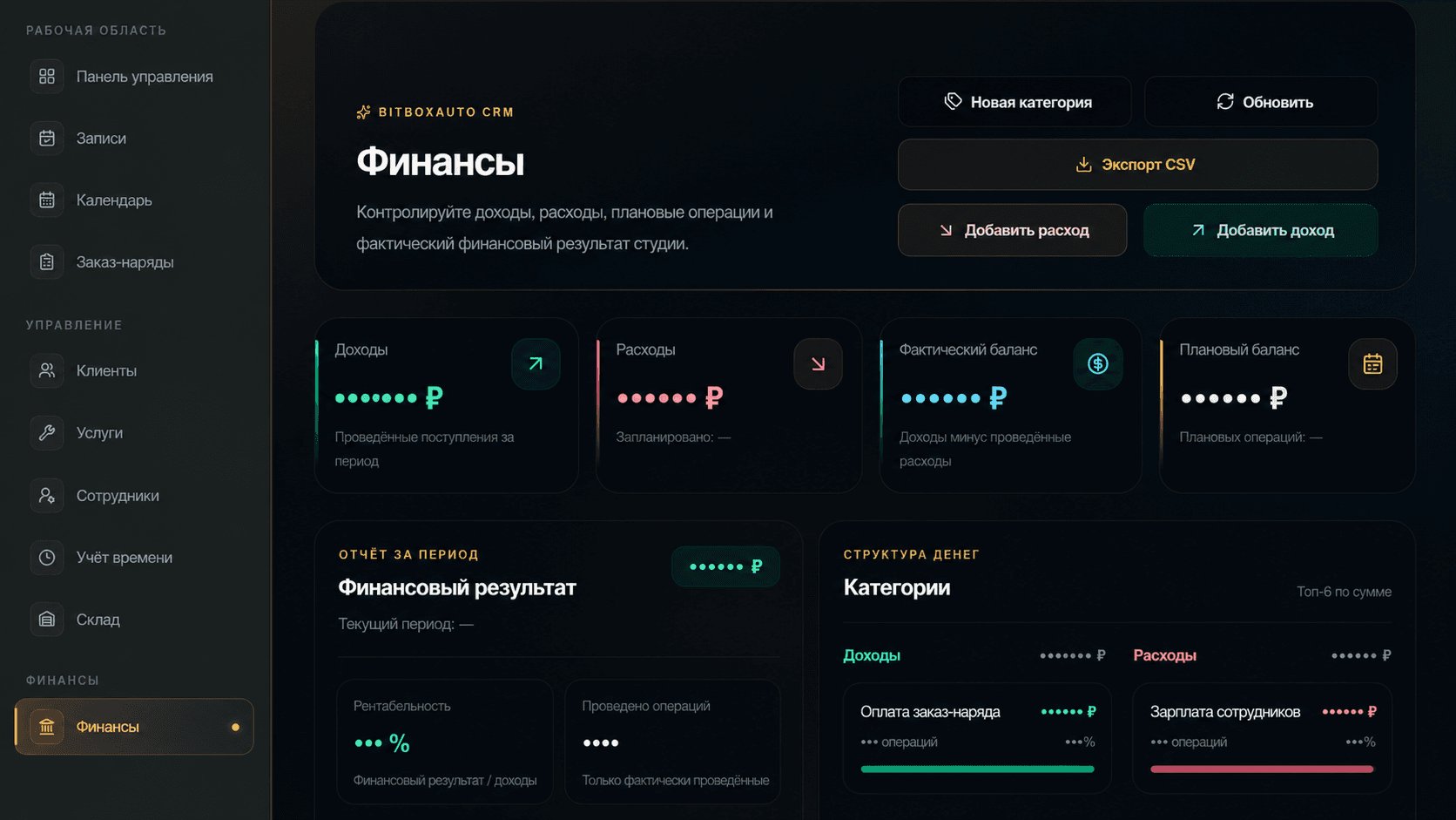 BitBox Auto CRM — финансы